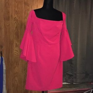 Bell sleeve off the shoulder sheath dress